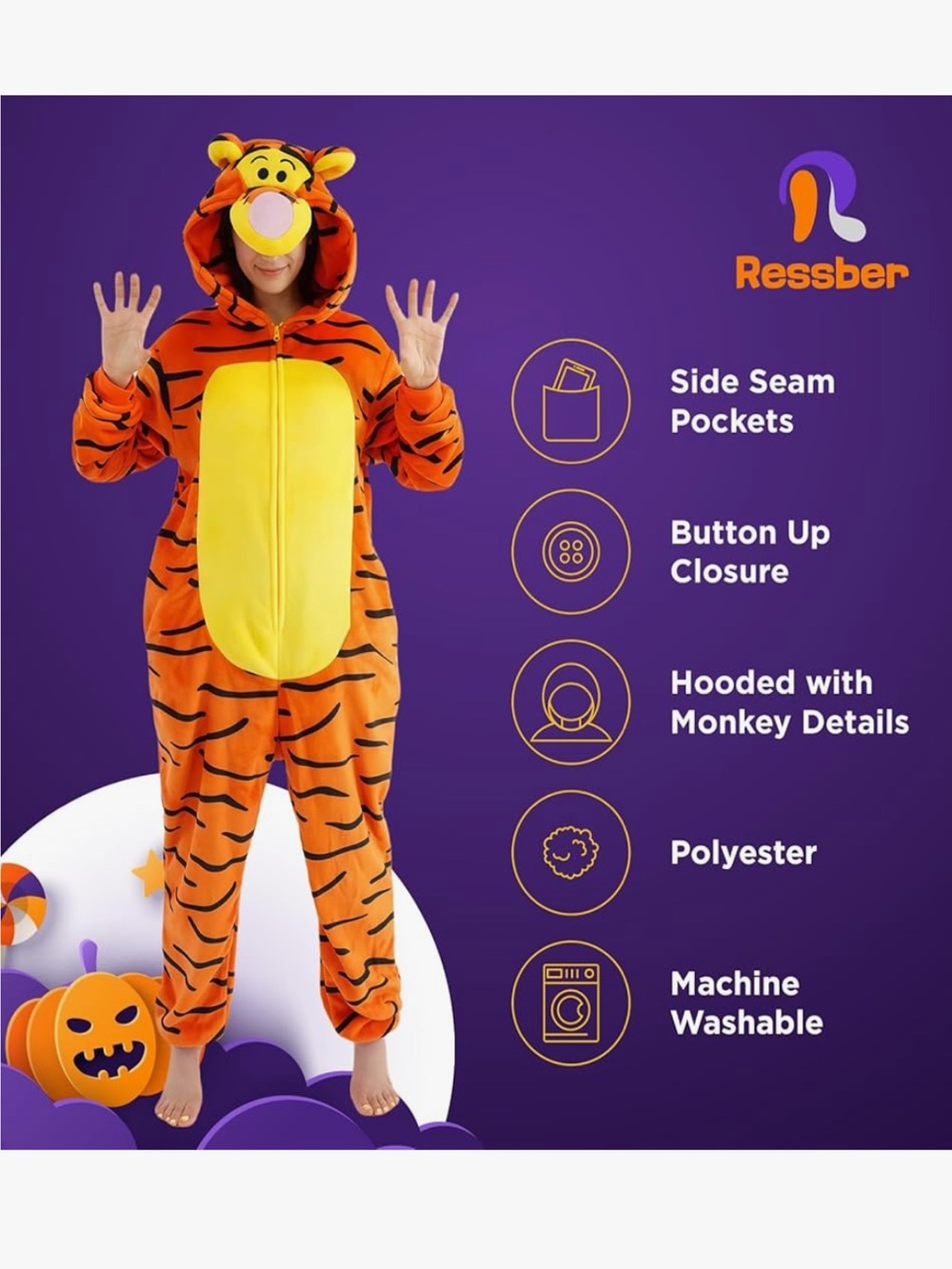 Tigger Onesie Costume Pajamas - Picture 4 of 6